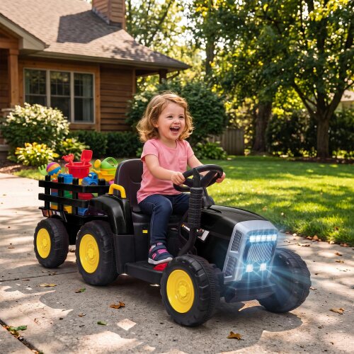 HOMCOM 12V Kids Ride on Tractor with Detachable Trailer for 3-6 Years
