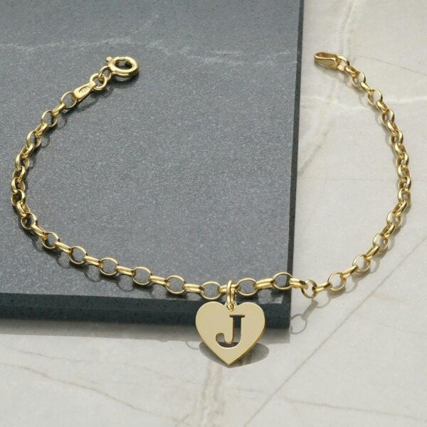 Christopher James of London 9ct Yellow Gold Plated Belcher Anklet With Initial Heart Charm&nbsp;