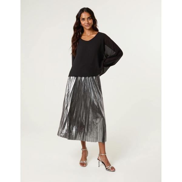 Blue Vanilla Metallic Pleated Tulle Skirt