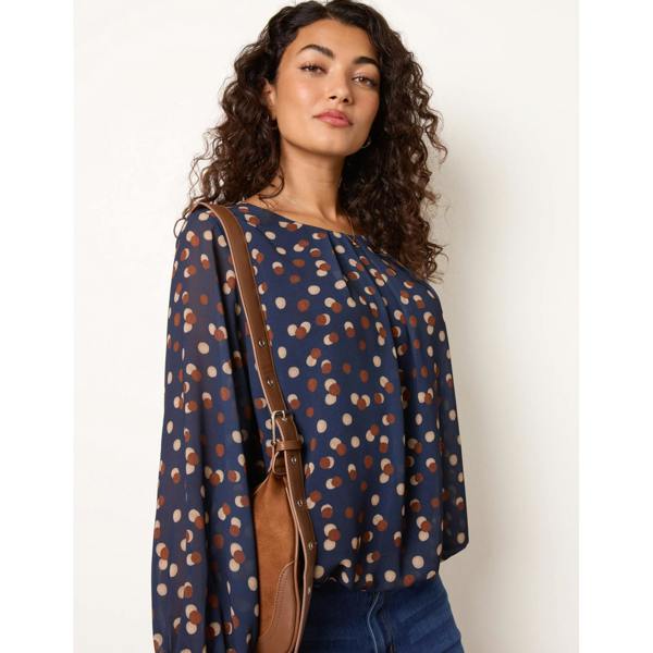Blue Vanilla Round Neck Shadow Polka Dot Blouse