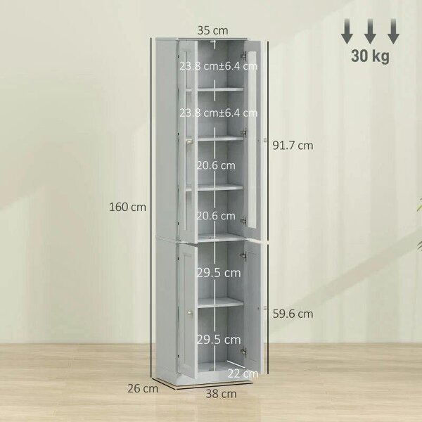 Tall Bathroom Storage Cabinet, 6-Tier Slim Bathroom Cabinet with Adjustable Shelf, 4 Soft-Close Doors, Dusty Blue