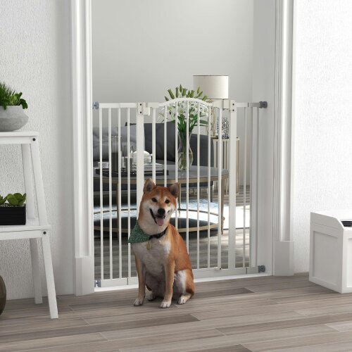 PawHut Adjustable Metal Pet Gate Safety Barrier w/ Auto-Close Door White - 100 x 3.5 x 94 cm