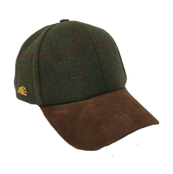 Green Tweed Baseball Cap with Boar embroidery with adjustable strap