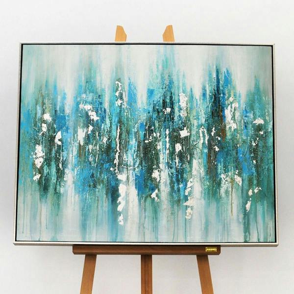 Pagazzi Lighting Mineral Aqua Haze Abstract Canvas with Brushed Silver Frame 100x80cm