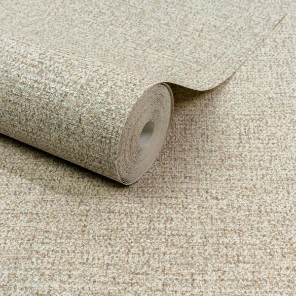 Grandeco Boutique Mysore Twill Plain Fabric Luxury Weight Embossed Wallpaper, Cream