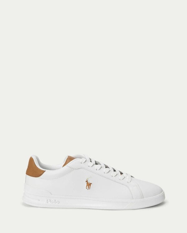 Ralph Lauren Heritage Court II Mens Leather Sneaker - White/Tan