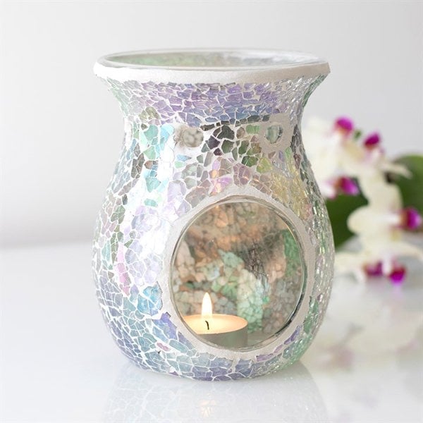 Serano Large Light Blue Iridescent Crackle Oil Burner and Wax Warmer