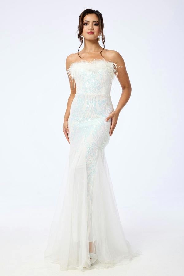 LuvForever Pearl - White Bandeau Sequin Maxi Dress