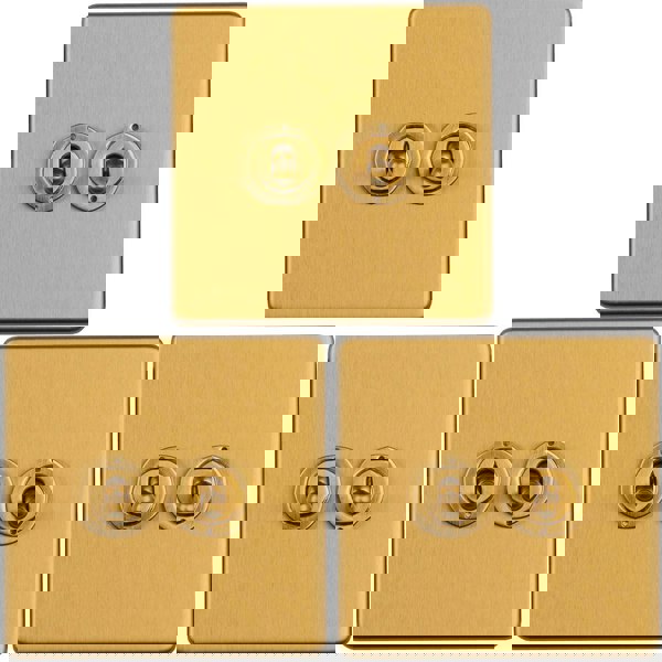 3 PACK 2 Gang Double Retro Toggle Light Switch SCREWLESS SATIN BRASS 10A 2 Way