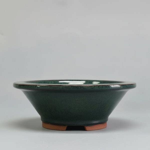 Yorkshire Bonsai 16cm Glazed Bonsai Pot | Round | 16cm x 6cm | Dark Green
