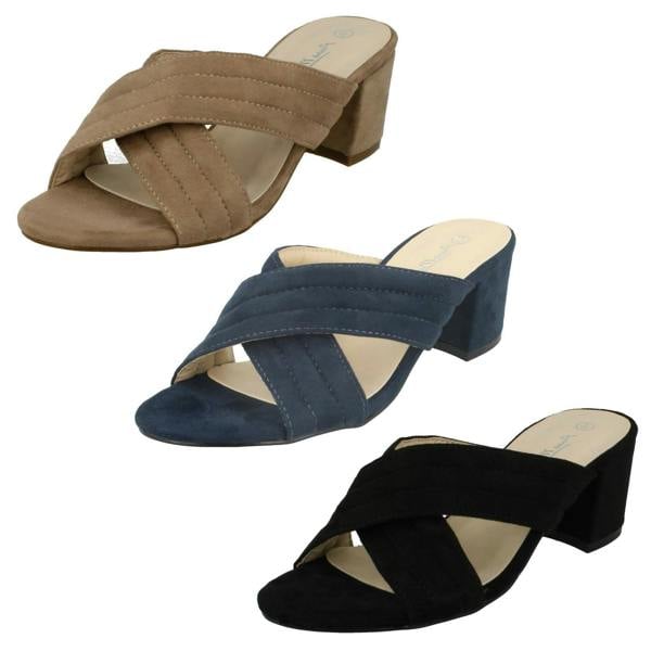 Anne Michelle Ladies Anne Michelle Mid Heel X Strap Vamp Mule Sandals