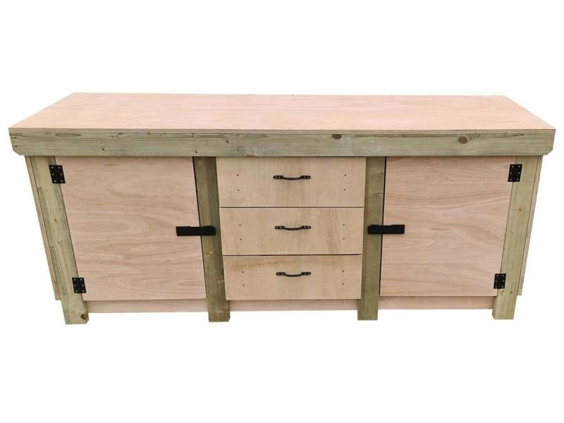 Arbor Garden Solutions Eucalyptus top workbench with drawers and double lockable cupboard (V.8)