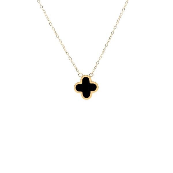 Say It With Graphite Crystal Clover Necklace - Yellow Gold Plated