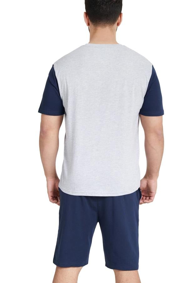 Smart Living Mens Contrast Tee & Short-Leg Pyjama Set - Grey/Navy