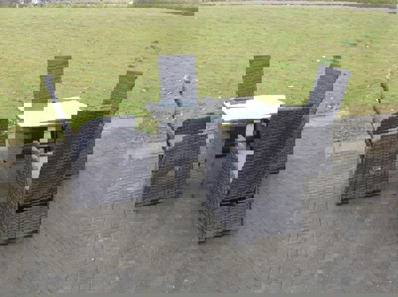 Fimous Oblong Rectangular Table Adjustable Reclining Chair Rattan Dining Set Outdoor Garden Furniture Table And Chair Set Mixed Grey 4 Chairs