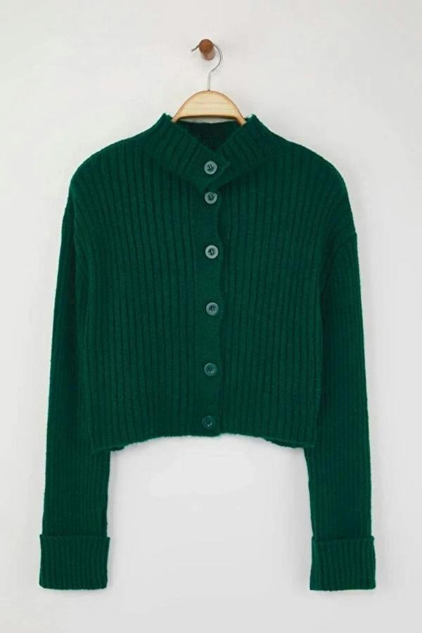 Hoxton Gal Cropped Soft-Textured High Neck Knit Cardigan