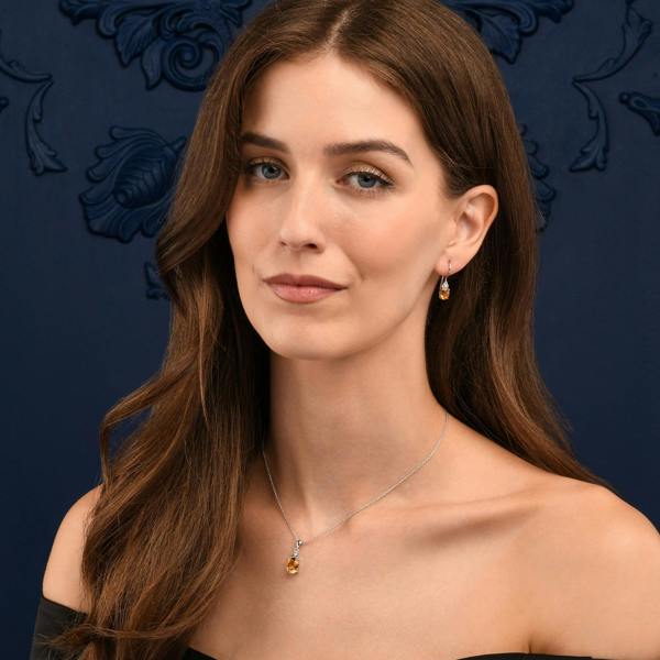namana 925 Sterling Silver Oval Shaped Citrine Drop Earrings