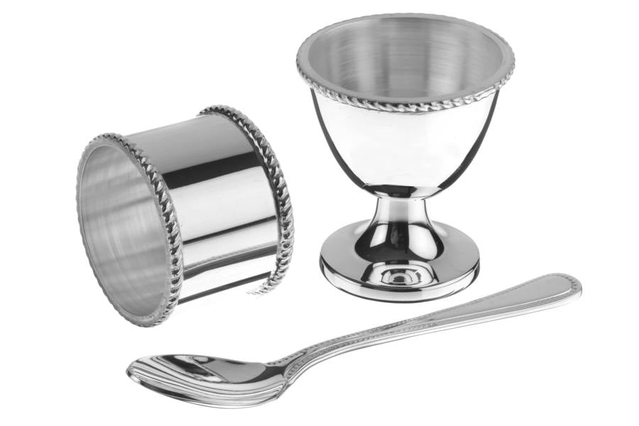 Arthur Price of England Children's Silver Plated Egg Cup,Napkin Ring And Spoon, Luxury Christening Gift
