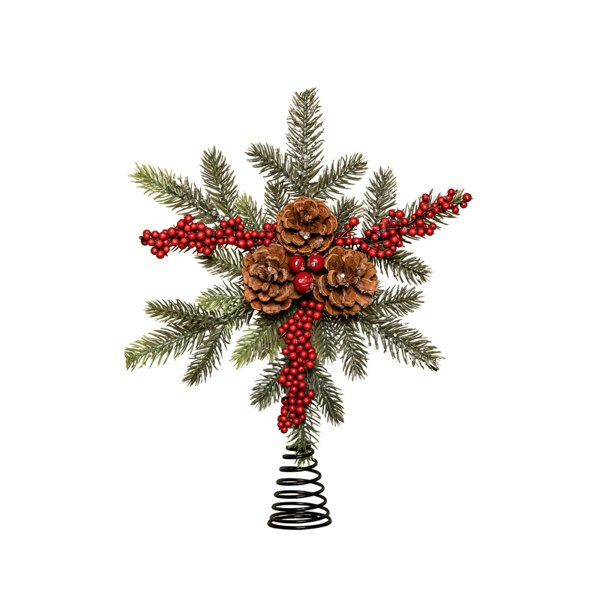 Samuel Alexander 33cm Christmas Tree Topper with Pinecones, Red Berries and Frosted Seasonal Foliage