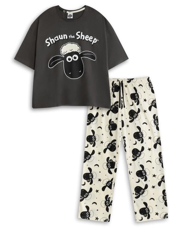 Shaun The Sheep Womens Grey Character Short Sleeve Long Leg Pyjama Set