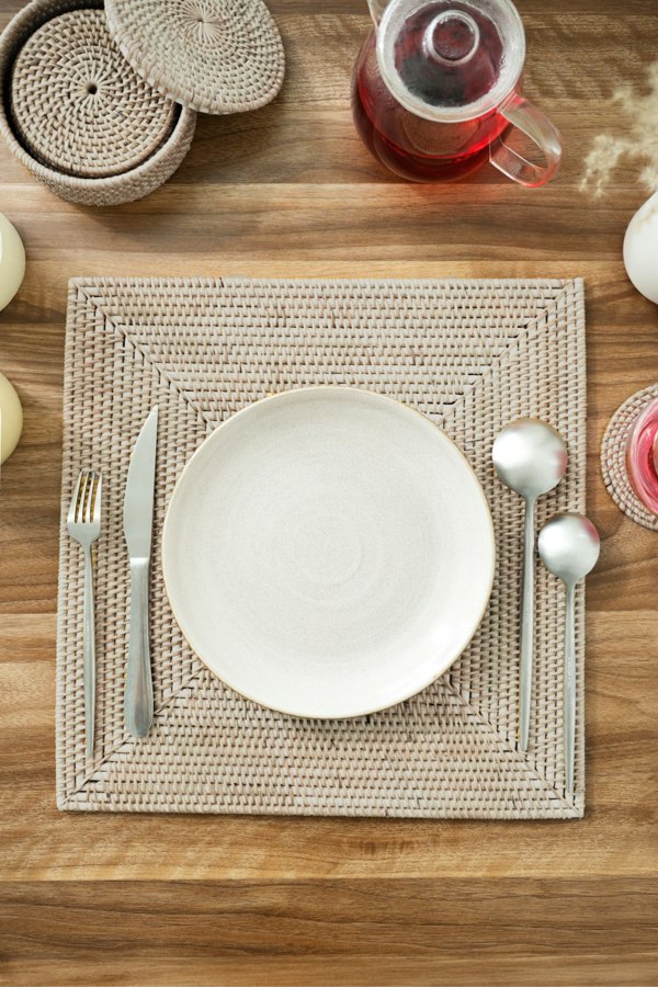 Square rattan placemat four colours 35cm handwoven wicker dining table