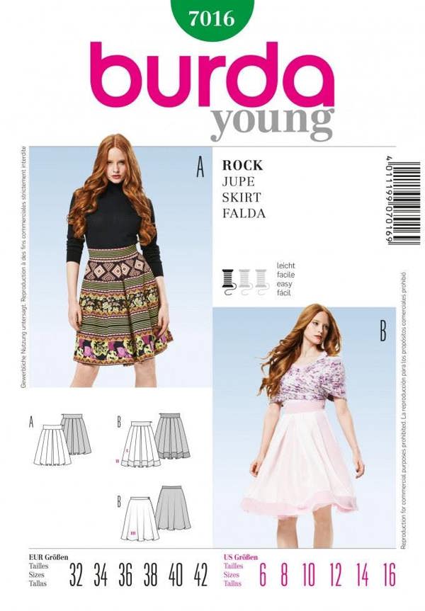 Burda Sewing Pattern 7016 Skirts For Women, Sizes: 6-16 - Easy