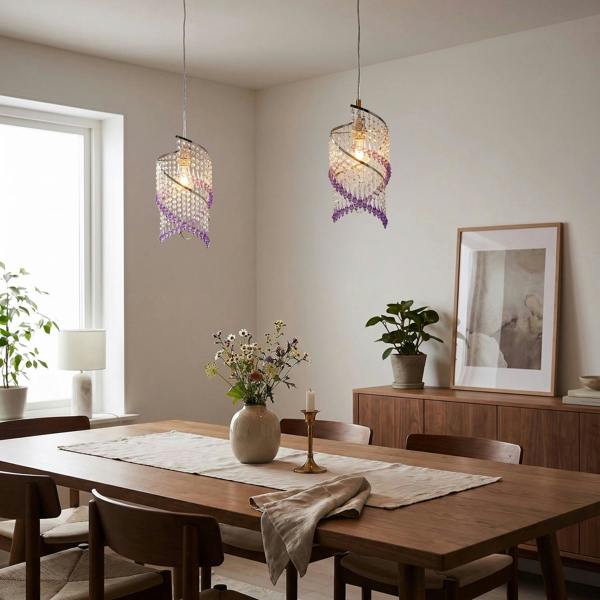 Modern Spiral Waterfall Pendant Shade with Purple and Clear Acrylic Image 6