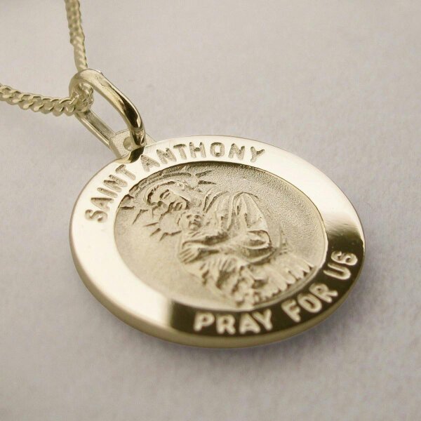 Christopher James of London 9ct Yellow Gold Plated St Anthony 3D Medal With Optional Engraving and Chain