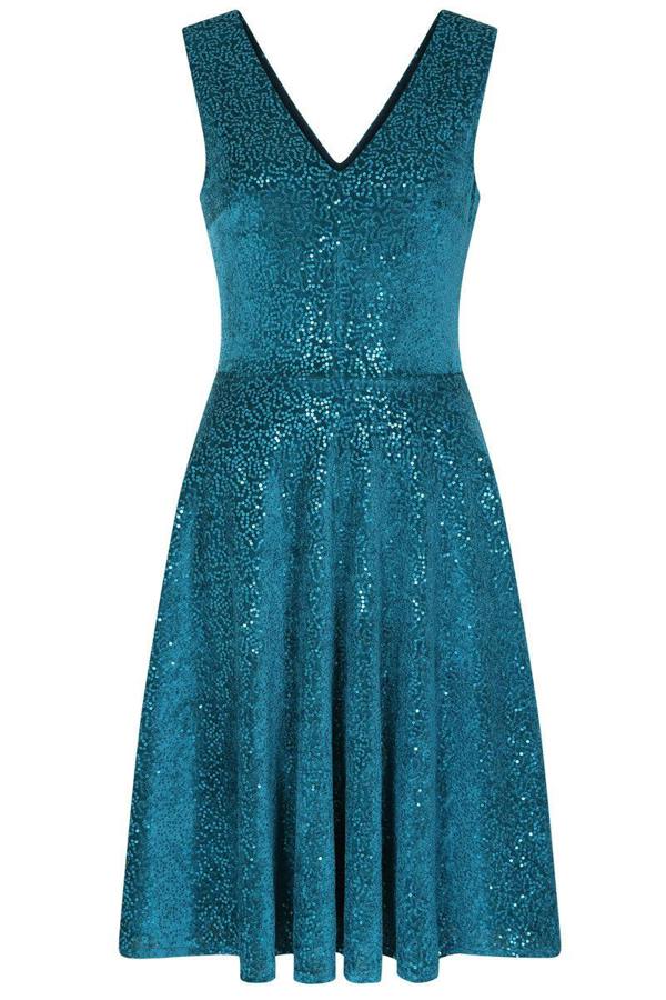 HotSquash Velvet V Neck Fit N Flare Dress