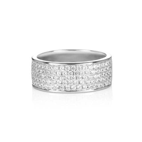 namana 925 Sterling Silver Wide Band Ring for Women with Cubic Zirconia Stones