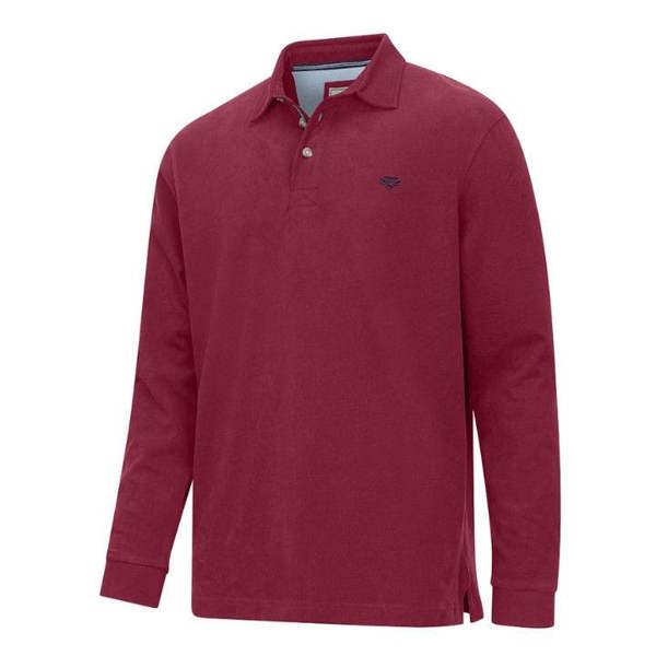 Hoggs of Fife Moffat rugby shirt in burgundy with white collar, heavyweight cotton layer for farming or rural leisure