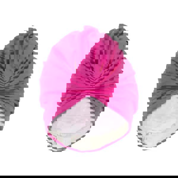 Pink Fashy Turban Fabric Swim Cap with white lining and pleats