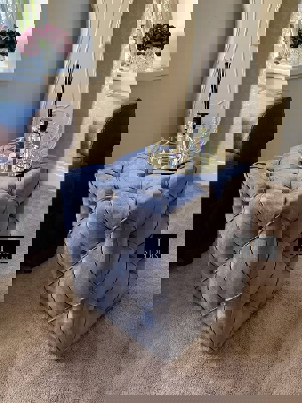 Dark Grey Square Cube Deep Buttoned Fabric Coffee Table - ISTOOLS