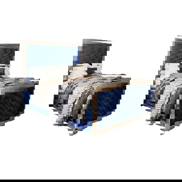 Casa Magna Maddison Upholstered Soft Velvet Metal Bed Frame - Blue