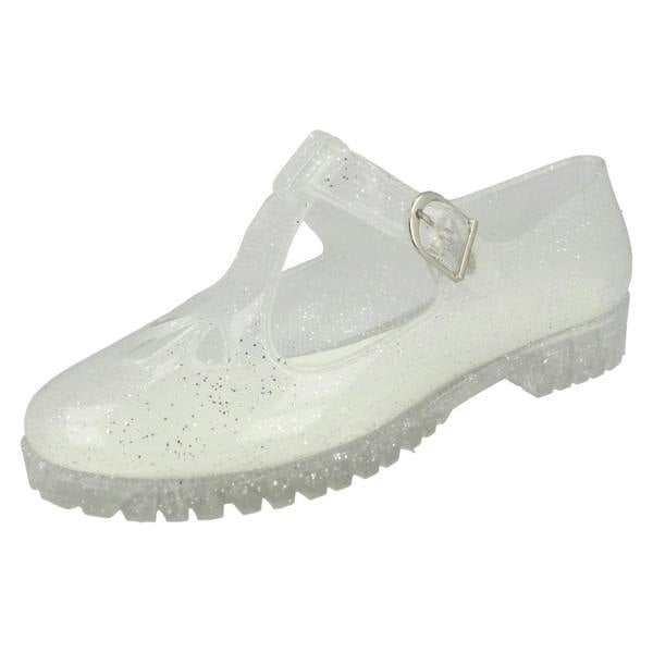 Spot On Ladies Spot on T-Bar Jelly Shoe with Cut Out Flower Detail