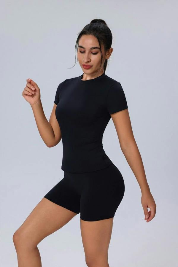Anniou Short Sleeve Yoga T-Shirt - Black