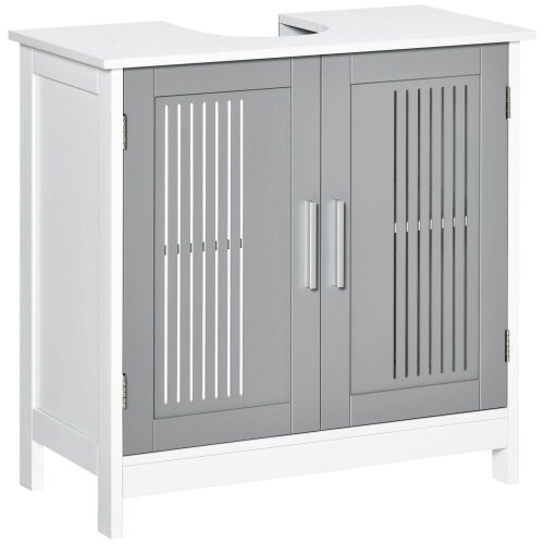 Wyld Haus Nelike Grey Under Sink Vanity Unit With Double Doors And Adjustable Shelving Modern Design