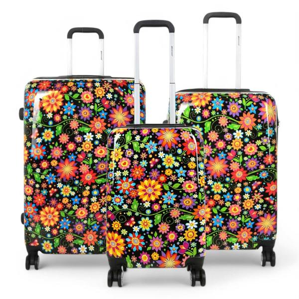Snowball Strong Expandable Hard Shell Dual 4 Wheel Suitcase Set Print Luggage Cabin Travel Bag