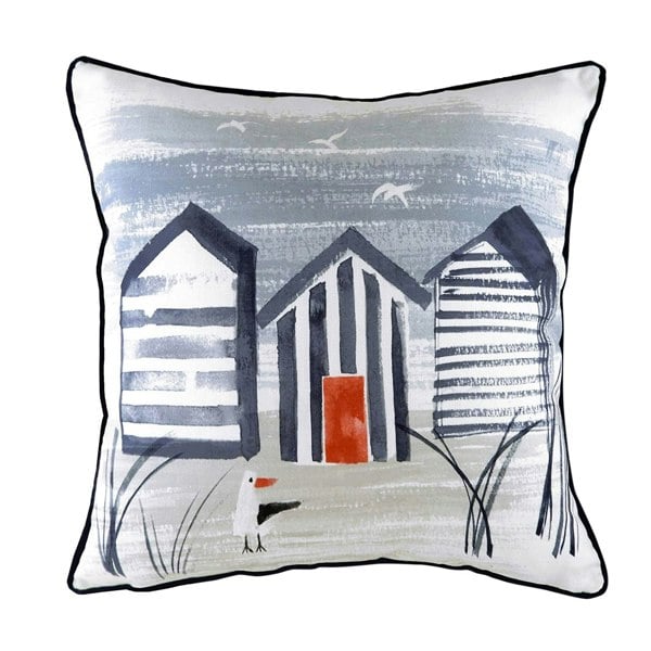 Evans Lichfield Nautical Beach Hut Cushion Cover - Blue/Grey/Black