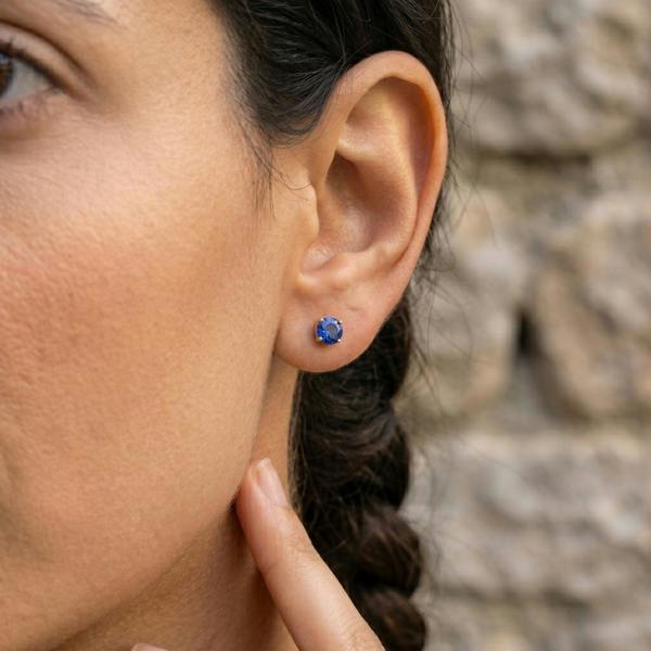 Spero London 9ct Gold Synthetic Sapphire Stud Earrings
