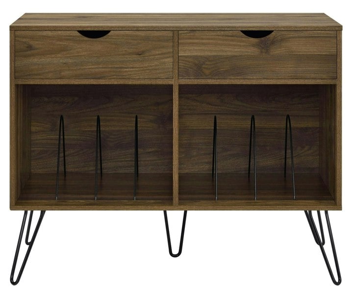 Dorel Home Concord Turntable Stand with 2 Drawers Walnut Look