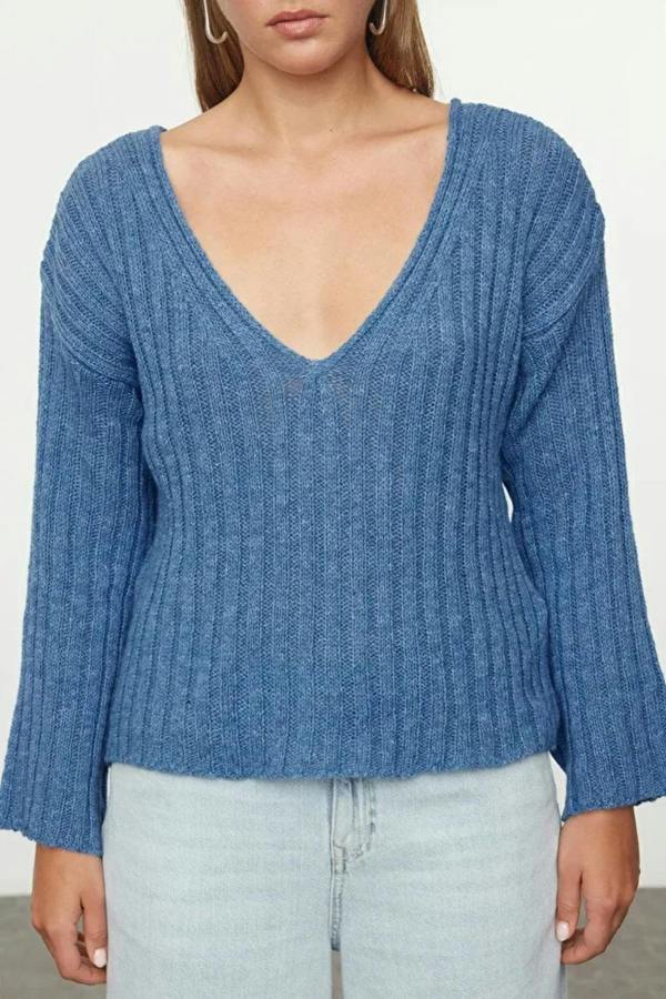 Hoxton Gal Mercerized Look Wool Blend Oversized Basic Knit Sweater