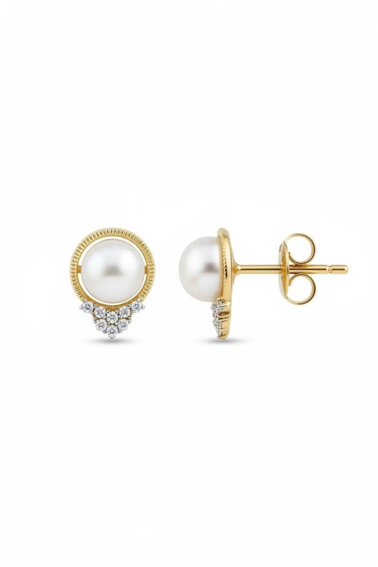 Latelita Solid 14k Gold Diamond and Pearl Empress Earrings