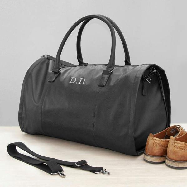 Monogrammed Leather Business Garment Bag - alternative angle