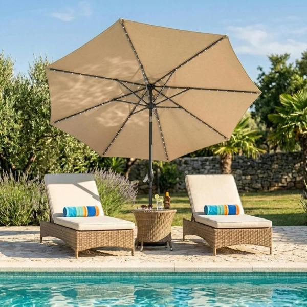 Jardi LED Tilt Parasol 2.7m – Beige