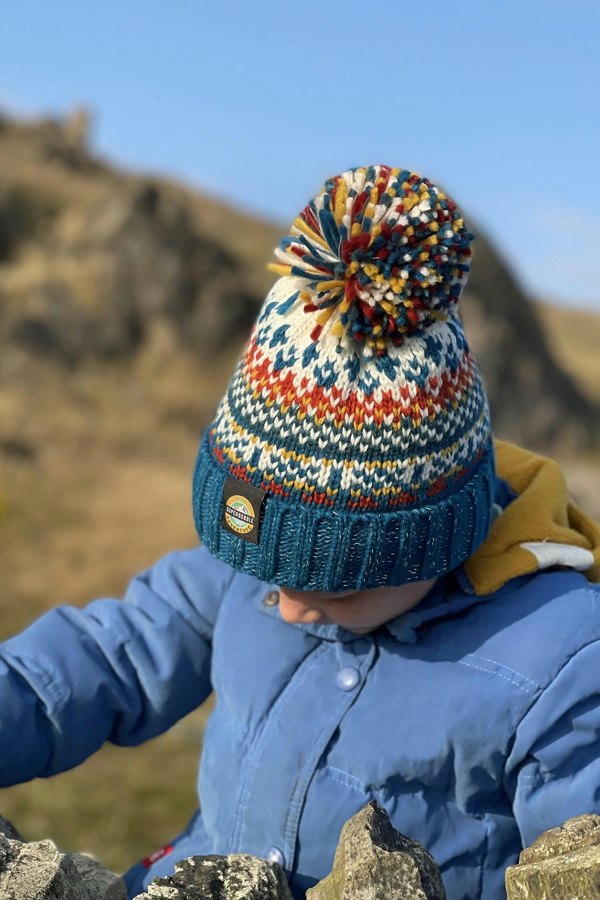 SuperBobble Kids Nordic Knit Beanie Bobble Hat - Fjord Blue