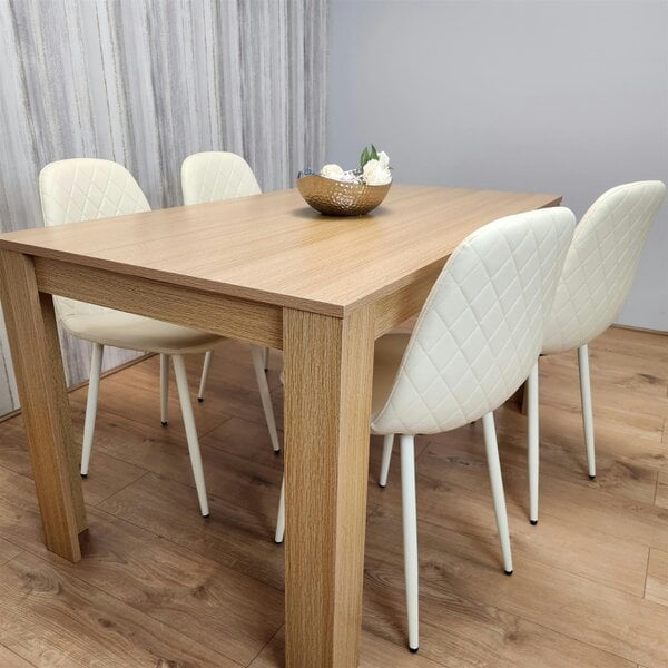 Kosy Koala Wooden Dining Table with 4 Cream Gem Patterned Chairs Rusteic Effect Table with Cream Chairs