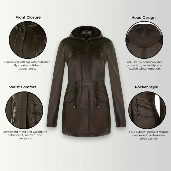 Infinity Leather Womens Leather Hooded Parka Jacket-Bucharest
