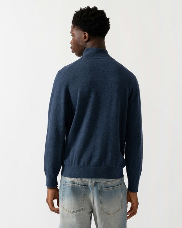 GANT Mens Classic Cotton Half Zip Jumper - 902 Dark Jeansblue Melange