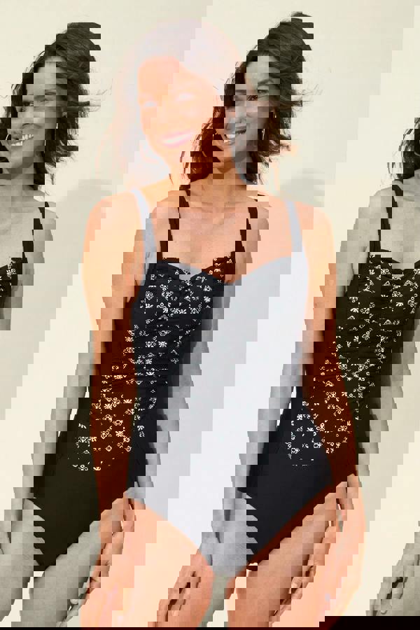 Ikat Print Ruched Front Swimsuit